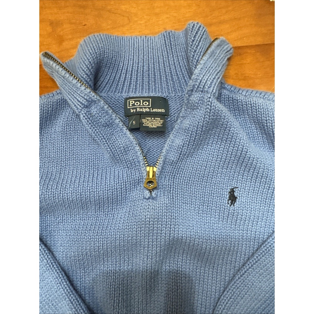 Blue Polo Ralph Lauren Boys' Cotton‎ Interlock Quarter-Zip Pullover Size 5 - Picture 2 of 6